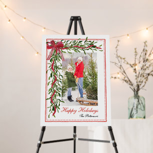Happy Holidays Mistletoe Red Bow Family Photo Foam Board