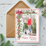 Happy Holidays Mistletoe Red Bow Family Photo Holiday Card