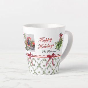 Happy Holidays Mistletoe Red Bow Family Photo Latte Mug