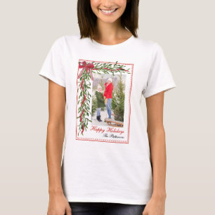 Happy Holidays Mistletoe Red Bow Family Photo T-Shirt