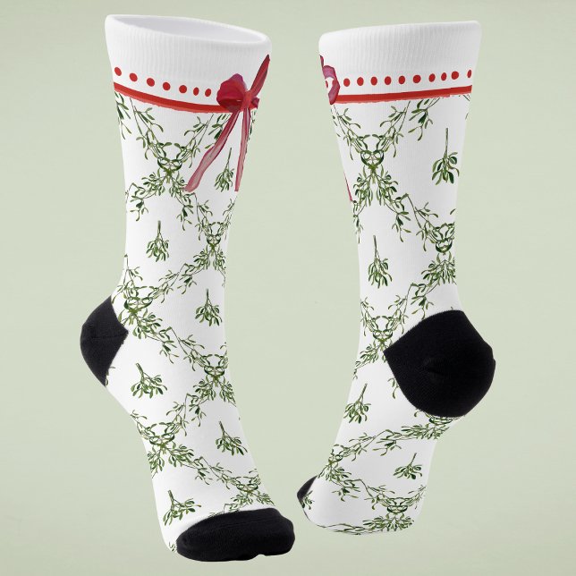 Happy Holidays Mistletoe Red Bow Socks (Creator Uploaded)