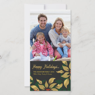 Happy Holidays Mod Poinsettia Faux Gold Foil Holiday Card