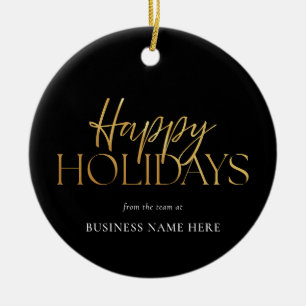 Happy Holidays Modern Black Gold Business Ceramic Ornament