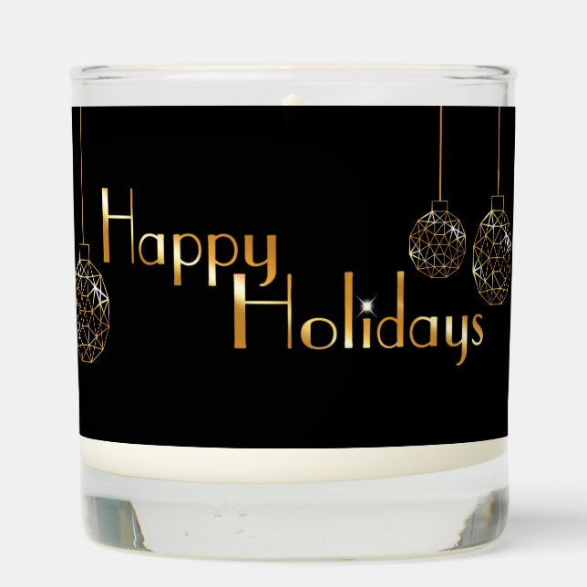 Happy Holidays Modern Black / Gold Photo Scented Candle (Back)
