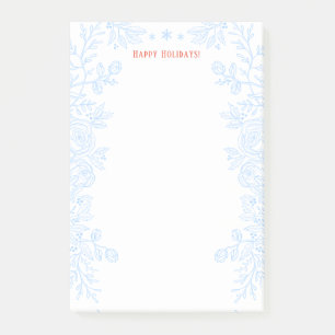 Happy Holidays Modern Blue Holly Floral Outline Post-it Notes