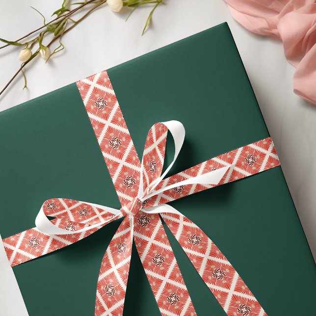 Happy Holidays Modern Bold Red Floral Christmas Satin Ribbon (Creator Uploaded)