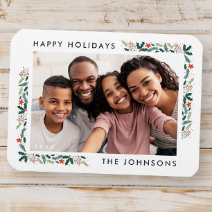 Happy Holidays Modern Botanical Foliage Photo Magnet