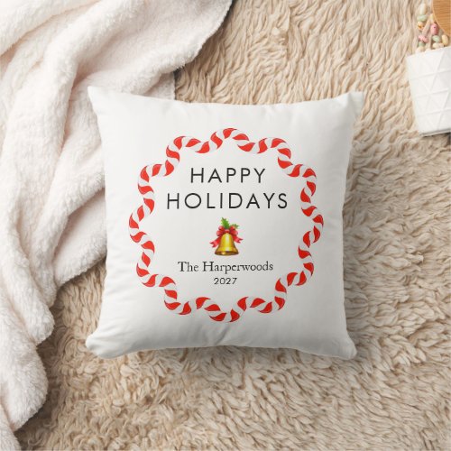 Happy Holidays Modern Candy Cane Christmas Family Throw Pillow