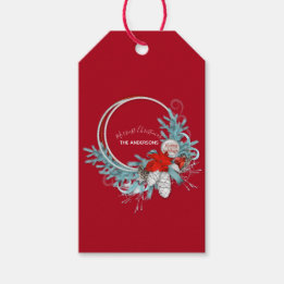 Happy Holidays Modern Chic Red Pine Wreath Gift Tags