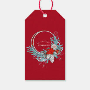 Happy Holidays Modern Chic Red Pine Wreath Gift Tags