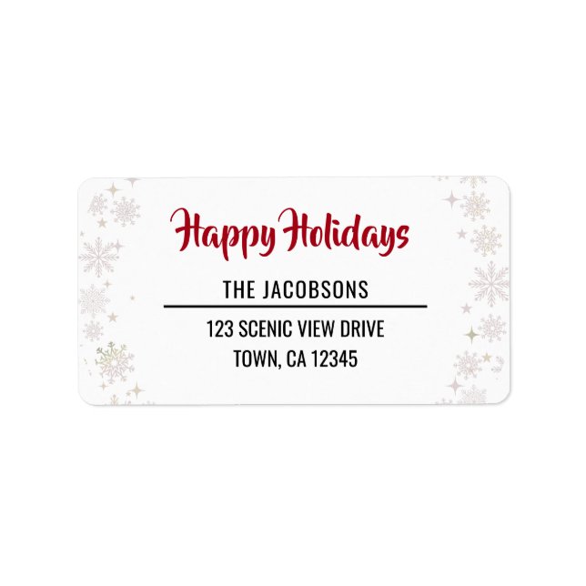 Happy Holidays Modern Chic Typography Snowflakes Label (Front)