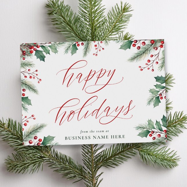 Happy Holidays Modern Christmas Floral Business Holiday Card (Creator Uploaded)