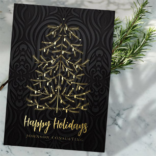 Happy Holidays Modern Christmas Tree Damask Foil Holiday Card