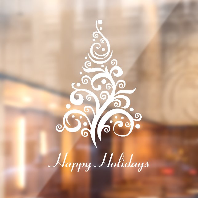 Happy Holidays Modern Christmas Tree  white Window Cling (Sheet 2)