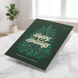 Happy Holidays Modern Elegant Christmas Tree Holiday Card