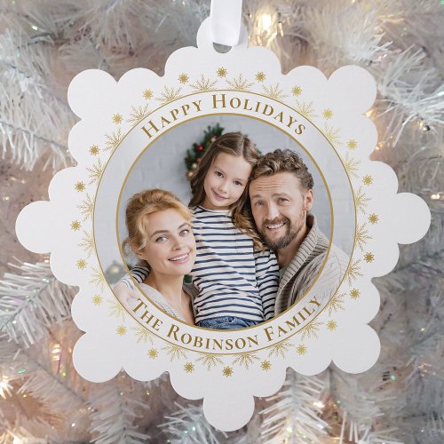 Happy Holidays Modern Elegant Faux Gold Photo Ornament Card