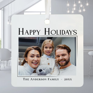 Happy Holidays Modern Elegant Minimalist Photo Metal Ornament