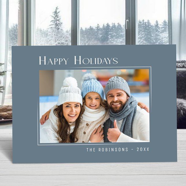 Happy Holidays Modern Elegant Simple Slate Blue Holiday Card (Available in high quality print or digital download for quick text messaging, email or self print.)
