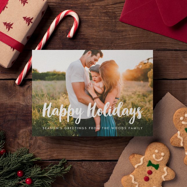 Happy Holidays Modern Family Photo Christmas Holiday Card (Creator Uploaded)