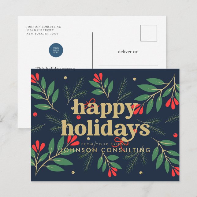Happy Holidays Modern Foliage Botanical Budget Announcement Postcard (Front/Back)
