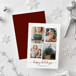 Happy Holidays Modern Four Photo Collage Holiday Card