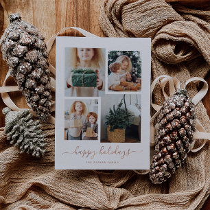 Happy Holidays Modern Four Photo Collage Holiday Card