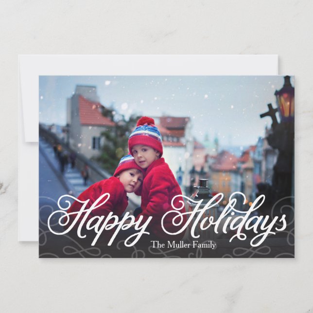 Happy Holidays Modern Full Photo Holiday Card (Front)