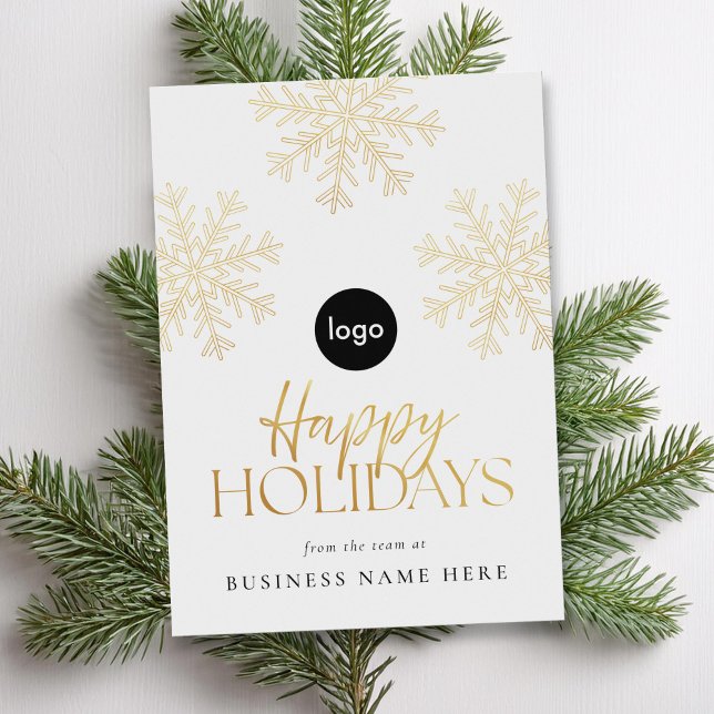 Happy Holidays Modern Gold Snowflake Business Holiday Card (Creator Uploaded)
