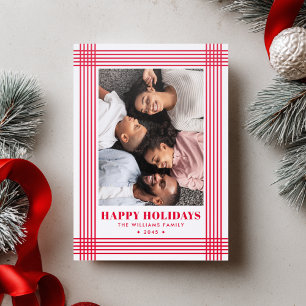Happy Holidays Modern Grid Photo Red Christmas Letterpress Photo Cards