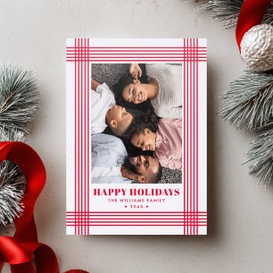 Happy Holidays Modern Grid Photo Red Christmas Letterpress Photo Cards