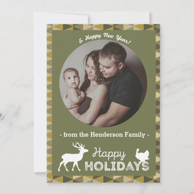 Happy Holidays Modern Hunting Camo Christmas Card (Front)