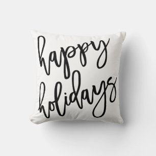 Happy Holidays Modern Lettering Throw Pillow