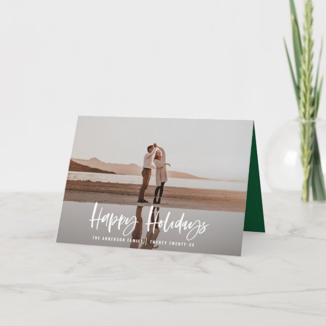 Happy holidays modern, minimal photo christmas holiday card (Front)