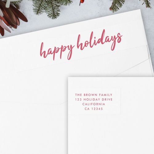 Happy Holidays  Modern Minimal Red Return Address Wrap Around Label