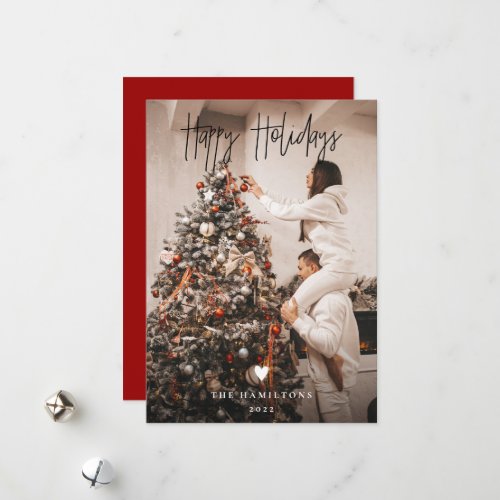 Happy Holidays Modern Minimalist Card burgundy