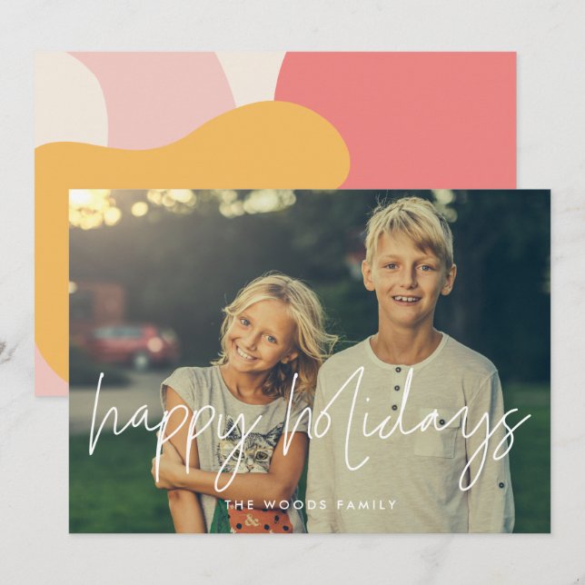 Happy Holidays Modern Minimalist Photo Holiday Card (Front/Back)