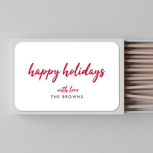 Happy Holidays   Modern Minimalist Red Xmas Script Matchboxes