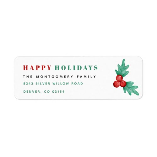 Happy Holidays Modern Mistletoe Return Address Label