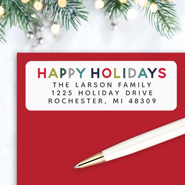 Happy Holidays Modern Rainbow Return Address Label (Creator Uploaded)