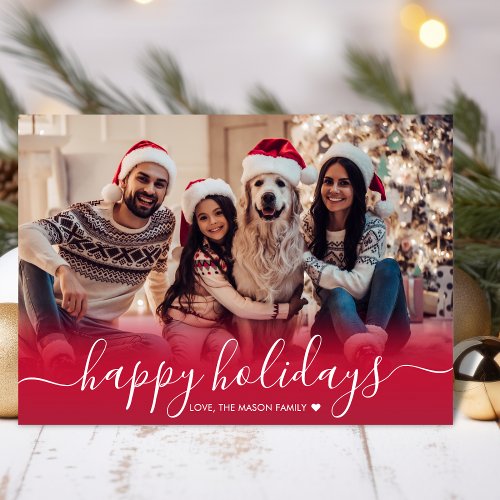 Happy Holidays Modern Red 2 Photo Christmas Holiday Card
