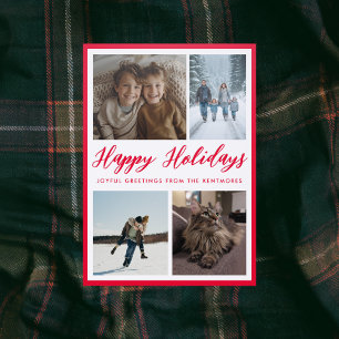 Happy Holidays Modern Red Photo Collage Christmas Letterpress Photo Cards