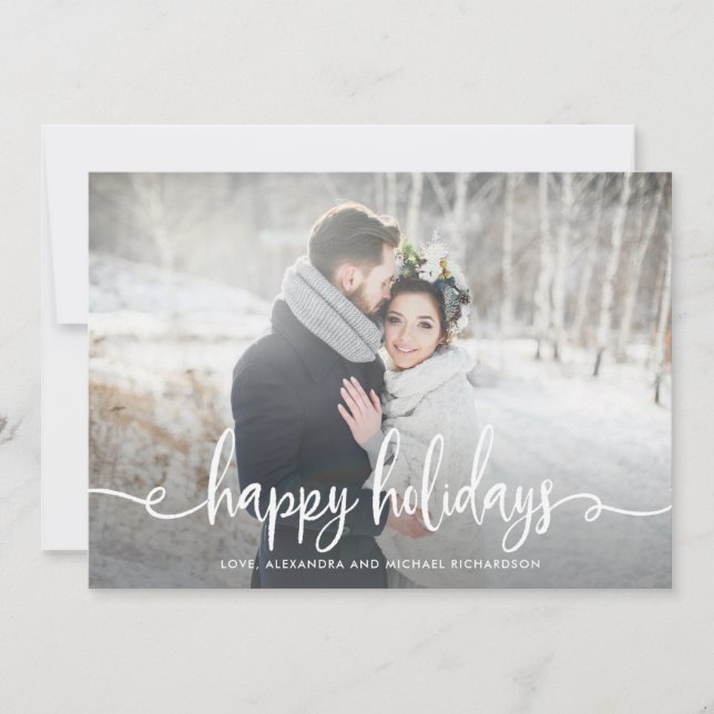 Happy Holidays | Modern Rustic Photo Holiday Card (Front)