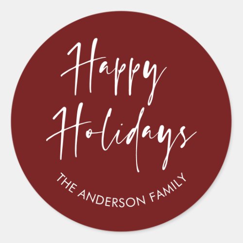 Happy Holidays Modern Script Calligraphy Family Cl Classic Round Sticker