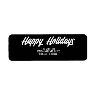 Happy Holidays Modern Script Classic Black Return Label