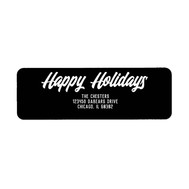 Happy Holidays Modern Script Classic Black Return Label (Front)