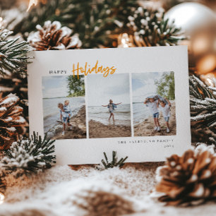 Happy Holidays Modern Script Minimalist Photo Holiday Card