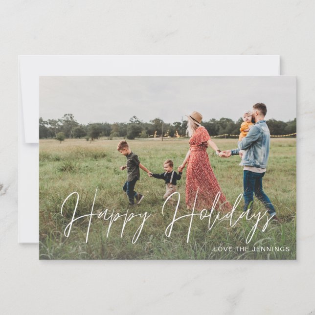 Happy Holidays Modern Script Photo 2 Card (Front)
