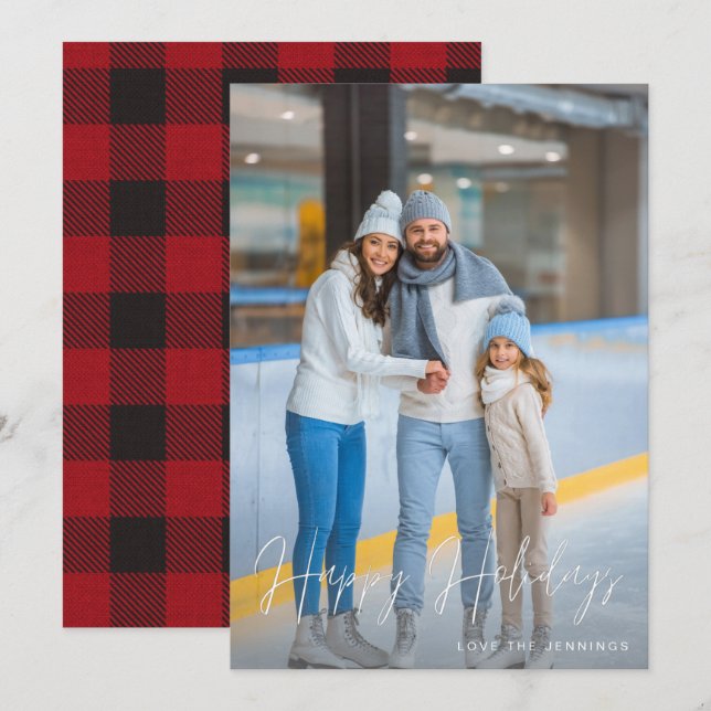 Happy Holidays Modern Script Photo 2 Verti (Front/Back)