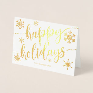 Happy Holidays Modern Script Snowflake Corporate Foil Card