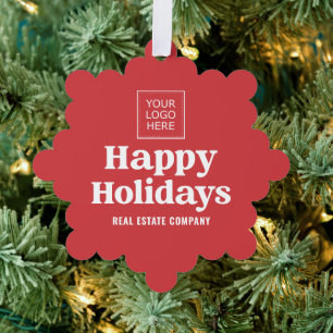 Happy Holidays Modern Simple Business Logo Ornament Card